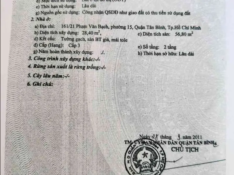 Bán nhà riêng 2 tầng 2 phòng ngủ tại Phường Tân Sơn, Hồ Chí Minh, giá 4.2 tỷ VNĐ... Bán nhà riêng tại Tân Sơn, Hồ Chí Minh 01