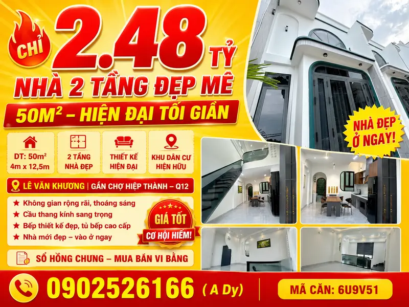 🔥 2.48 TỶ – NHÀ 50M² – HIỆN ĐẠI TỐI GIẢN... Bán nhà riêng tại Tân Thới Hiệp, Hồ Chí Minh 01