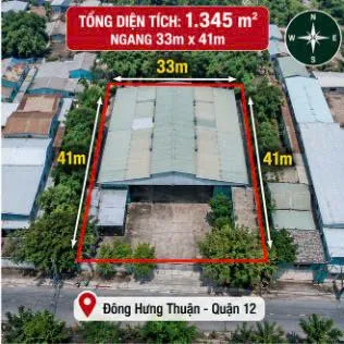 XƯỞNG 1.345M² TÂN THỚI NHẤT- Q12 – 33M x41m– THUÊ 130TR/TH – CHỈ 114 TỶ... Bán kho, nhà xưởng tại Đông Hưng Thuận, Hồ Chí Minh 01
