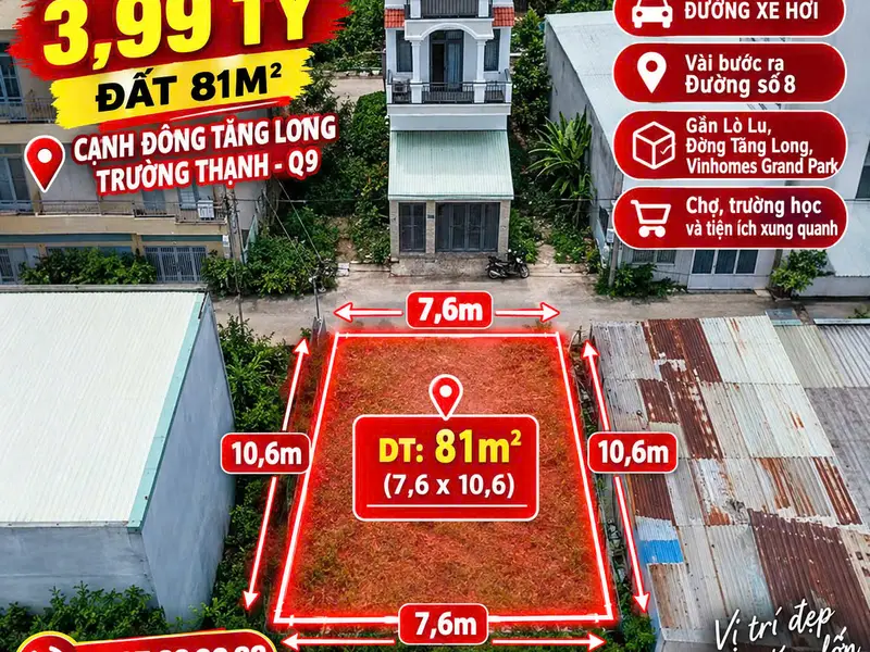 LÔ ĐẤT VUÔNG ĐẸP – 80M2 - NGANG 7,6M – XÂY CAO TẦNG – GARA Ô TÔ – LÒ LU, THỦ ĐỨC - 3,X TỶ... Bán đất tại Long Phước, Hồ Chí Minh 01