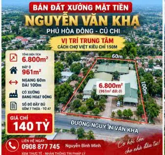 HIẾM – 6.800M² ĐẤT MẶT TIỀN NGUYỄN VĂN KHẠ, CỦ CHI – CHỈ 140 TỶ... Bán nhà mặt phố tại Phú Hòa Đông, Hồ Chí Minh 01