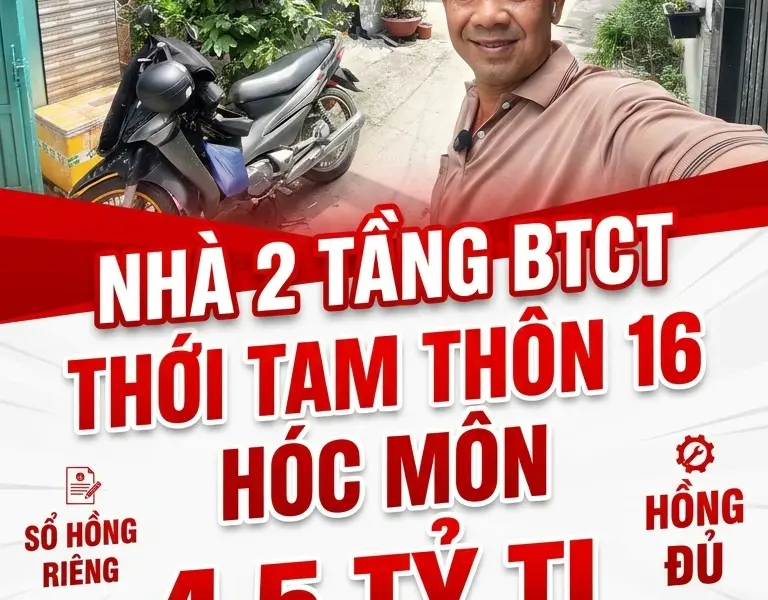 CẦN BÁN NHÀ 2 TẦNG BTCT HẺM XE HƠI THỚI TAM THÔN 16 HÓC MÔN- 4.5 TỶ TL... Bán nhà riêng tại Đông Thạnh, Hồ Chí Minh 01