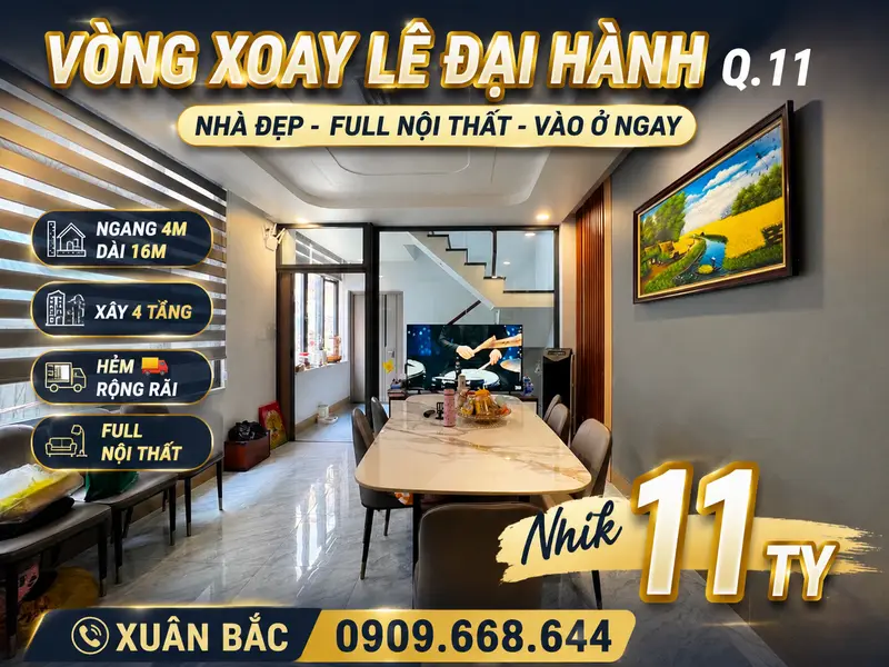🍻 VÒNG XOAY LÊ ĐẠI HÀNH Q.11
🍋 Ngang 4m dài 16m * hẻm 🚛 * 7PN
😛 Giáp cx Lữ Gia * Âu cơ * ĐH Bac... Bán nhà riêng tại Hòa Bình, Hồ Chí Minh 01