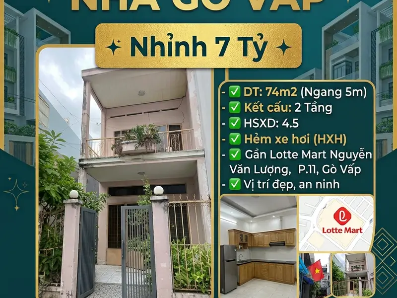 Bán nhà hẻm ô tô Thống Nhất, Gò Vấp, Kế Lotte Mart & Cityland - 74m2 Ngang 5m - 7.1 tỷ... Bán nhà riêng tại Thông Tây Hội, Hồ Chí Minh 01