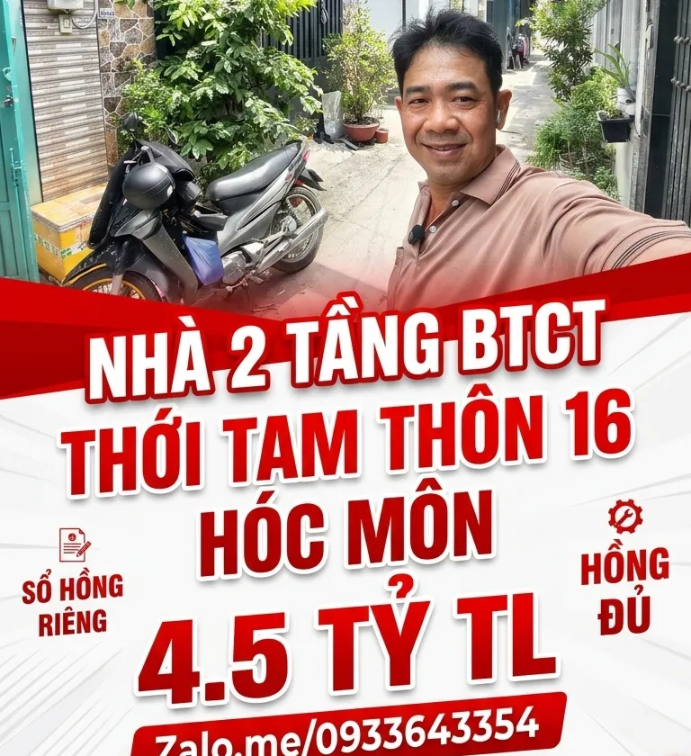 CẦN BÁN NHÀ 2 TẦNG BTCT HẺM XE HƠI THỚI TAM THÔN 16 HÓC MÔN- 4.5 TỶ TL... Bán nhà riêng tại Đông Thạnh, Hồ Chí Minh 01