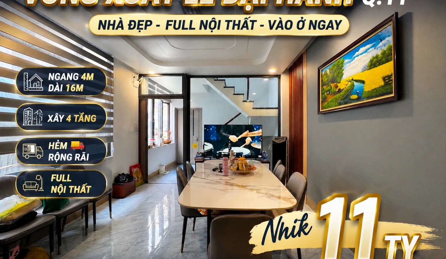 🍻 VÒNG XOAY LÊ ĐẠI HÀNH Q.11
🍋 Ngang 4m dài 16m  hẻm 🚛  7PN
😛 Giáp cx Lữ Gia  Âu cơ  ĐH Bac... Bán nhà riêng tại Hòa Bình, Hồ Chí Minh 01