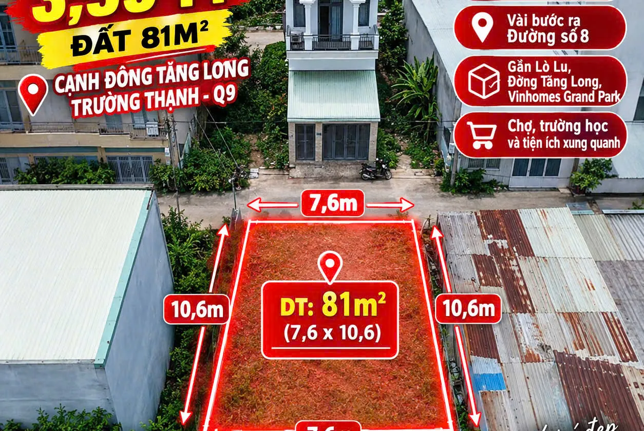LÔ ĐẤT VUÔNG ĐẸP – 80M2 - NGANG 7,6M – XÂY CAO TẦNG – GARA Ô TÔ – LÒ LU, THỦ ĐỨC - 3,X TỶ... Bán đất tại Long Phước, Hồ Chí Minh 01