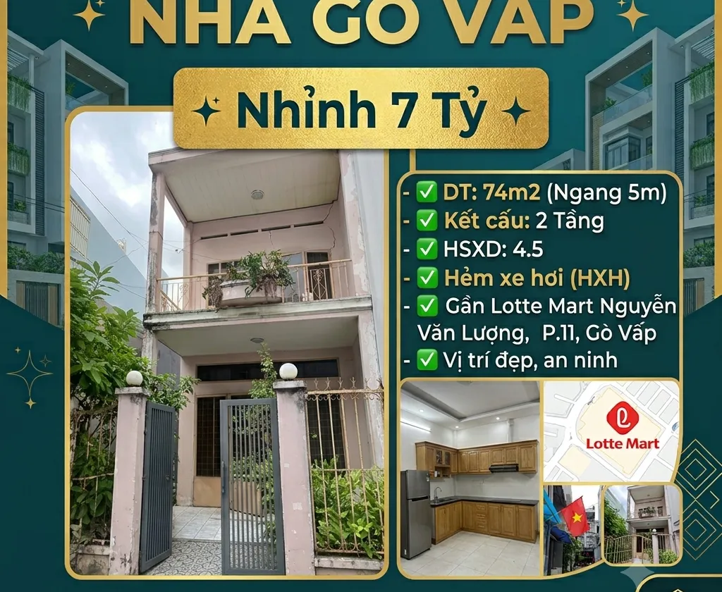 Bán nhà hẻm ô tô Thống Nhất, Gò Vấp, Kế Lotte Mart & Cityland - 74m2 Ngang 5m - 7.1 tỷ... Bán nhà riêng tại Thông Tây Hội, Hồ Chí Minh 01